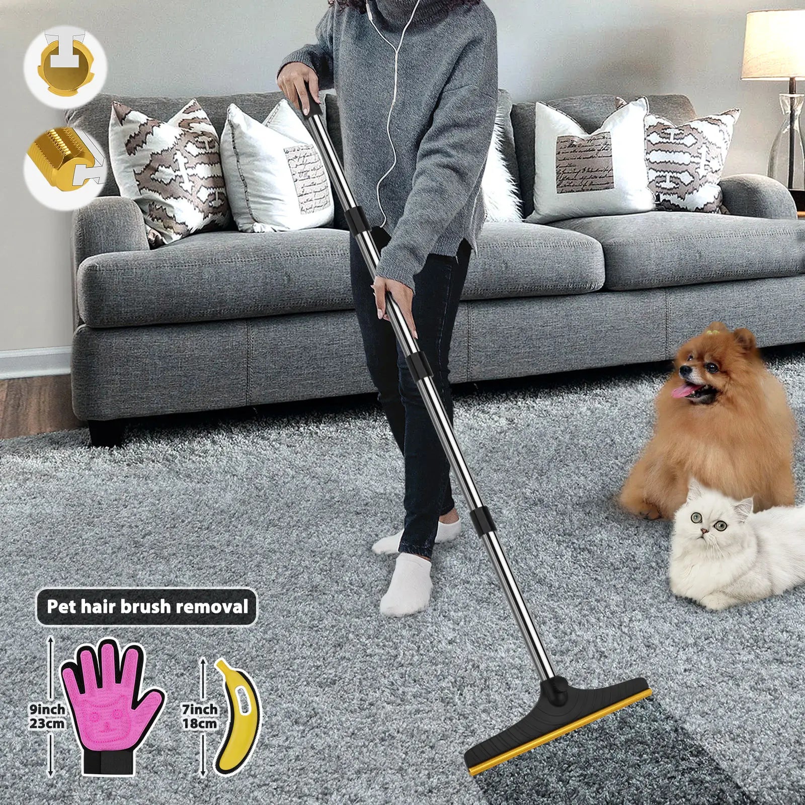 Adjustable Pet Hair Remover Brush with Hanging Ring - Effective Tool for Carpet and Floor Cleaning, Ideal Valentine's Day Gift