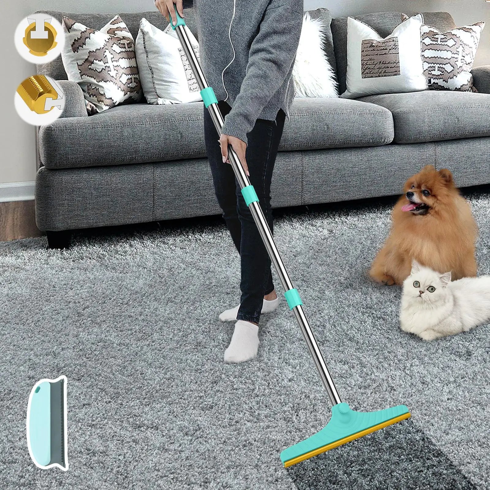 Adjustable Pet Hair Remover Brush with Hanging Ring - Effective Tool for Carpet and Floor Cleaning, Ideal Valentine's Day Gift